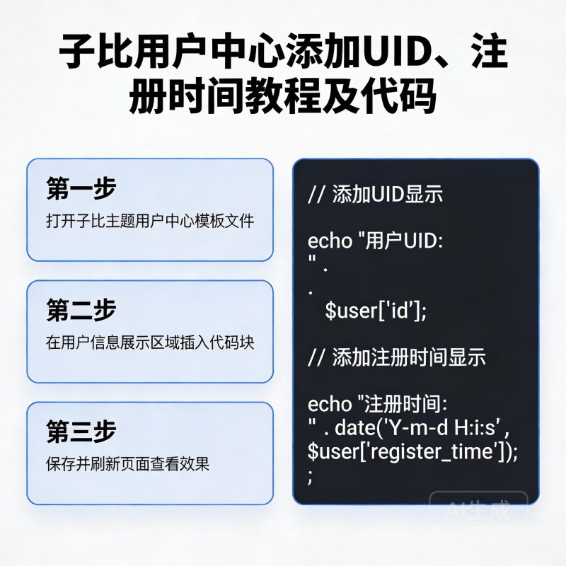 子比用户中心添加UID、注册时间等-教程及代码-小扎仙森